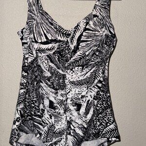 Black & White Leaf Print Swim Top / Tankini (size on tag)